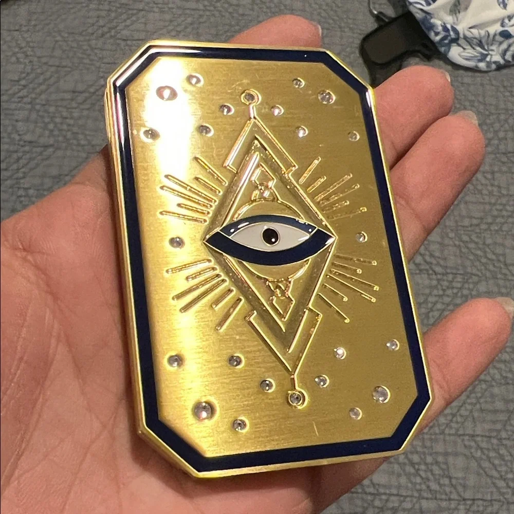 Swarovski Gold Compact with Blue Crystal Eye Design - Picture 2 of 6